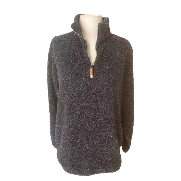 Lands' End Jackets & Blazers - Lands End Jacket Black Medium 10-12 Black Fleece Quarter Zip Pullover Activewear